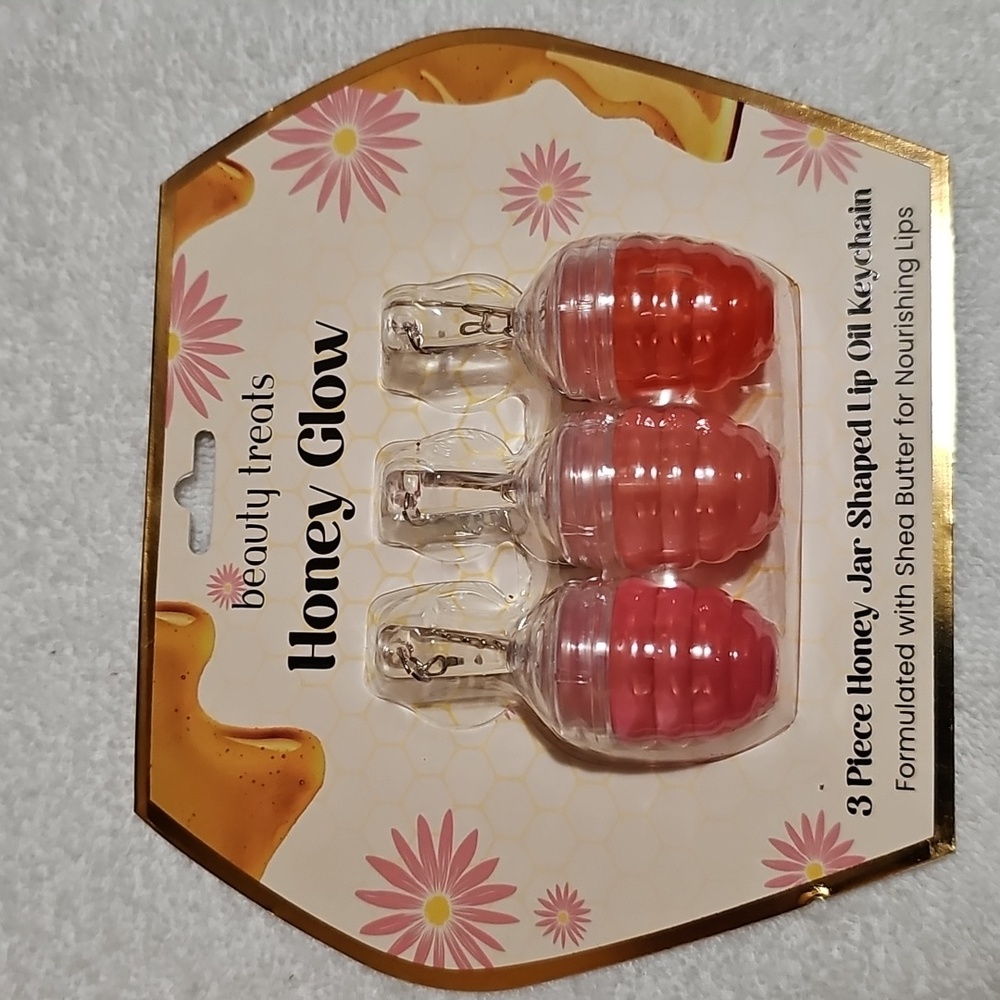 Beauty Treats Honey Glow 3pc Honey Jar Shaped Lip Oil Keychain